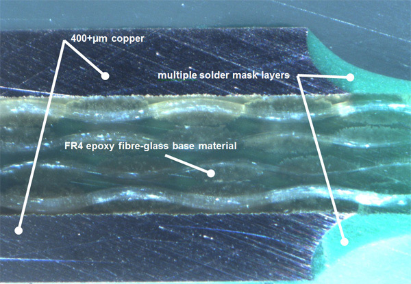 400 µm heavy copper PCB in cross-section