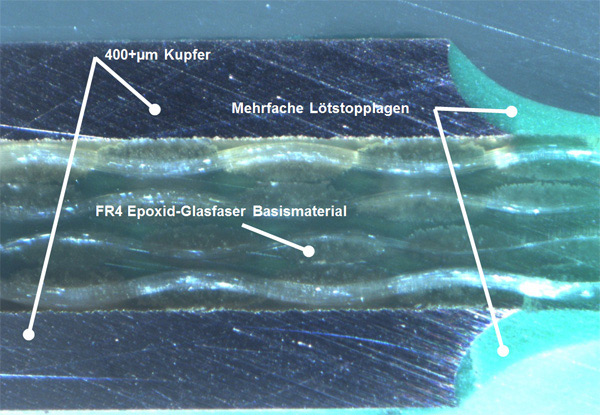 Querschnitt 1 400-µm-Dickkupfer-Leiterplatte